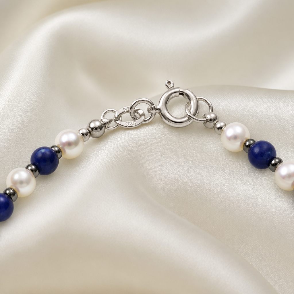 Set collana, bracciale e orecchini Blu e perla, bianco, blu, argento, foto 4 di 5